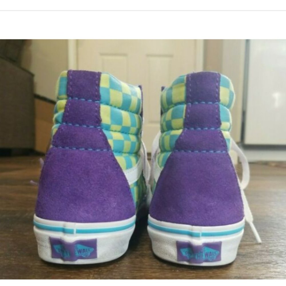Vans Sk8 Hi Checkerboard Skate Shoe-Violet/Cyan - image 4